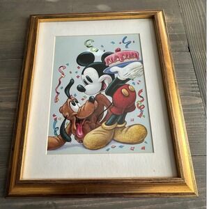 Disney Mickey & Pluto 8x10 Framed Art Print Wall Decor Classic Cartoon